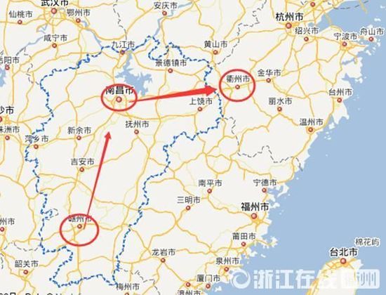 赣州到南昌高速公路400公里左右，南昌到浙江江山高速公路400多公里