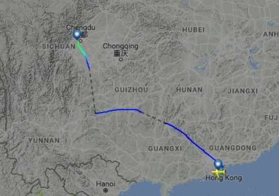  图片来自航空网站flightradar24，图显示飞机安全降落成都