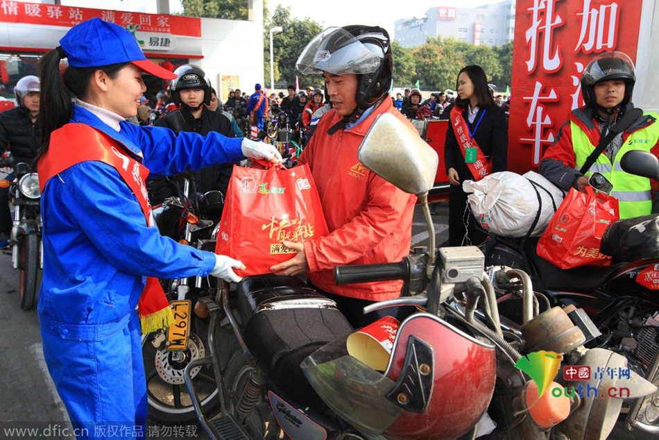 今年广东、广西两省共193座中石化油站将为返乡车主提供“6+X”免费服务，并将为1万名“返乡摩骑”免