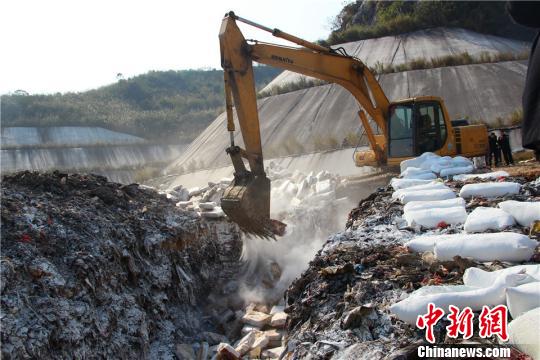 图为走私牛肉掩埋无害化处理现场。朱柳融 摄